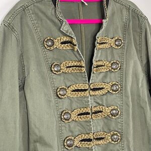 Free people Military Style Green Jacket with Gold Accents size XS